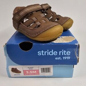 Stride Rite Kids SM Sonny Fisherman Sandals Brown Hook Loop BB015002 3.5M